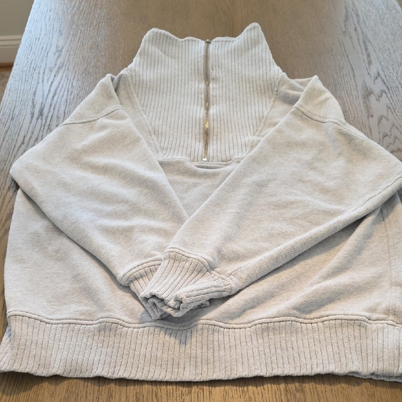 Aerie Light Gray Half-Zip Sweatshirt - Picture 3 of 4